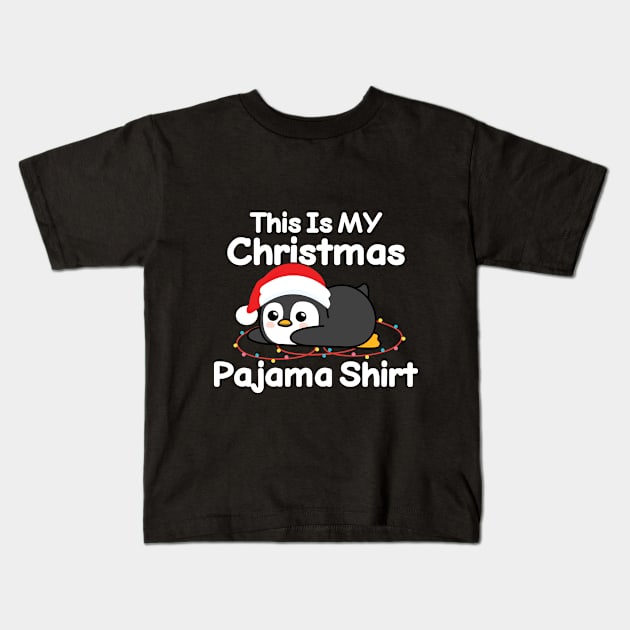 This Is My Christmas Pajama Funny Penguin Christmas Lights Gift Kids T-Shirt by GIFTEE21